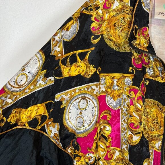 Vintage Baroque Jacket XL 80s Black Pink Gold Avait Sportif Zip Track - Picture 4 of 8